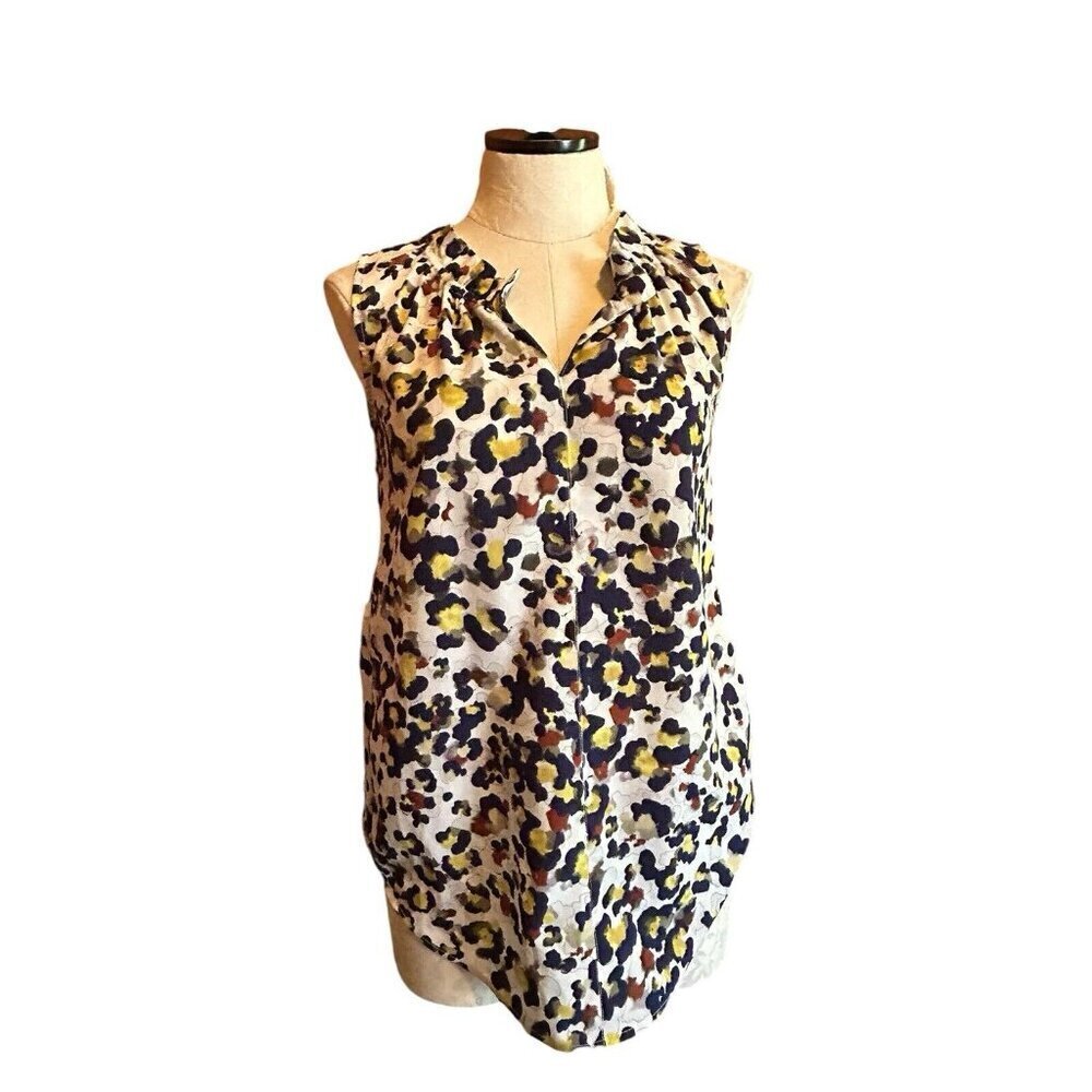 cAbi Women's XS Fierce Top Gathered V Neck Blouse Multicolored Sleeveless Blouse